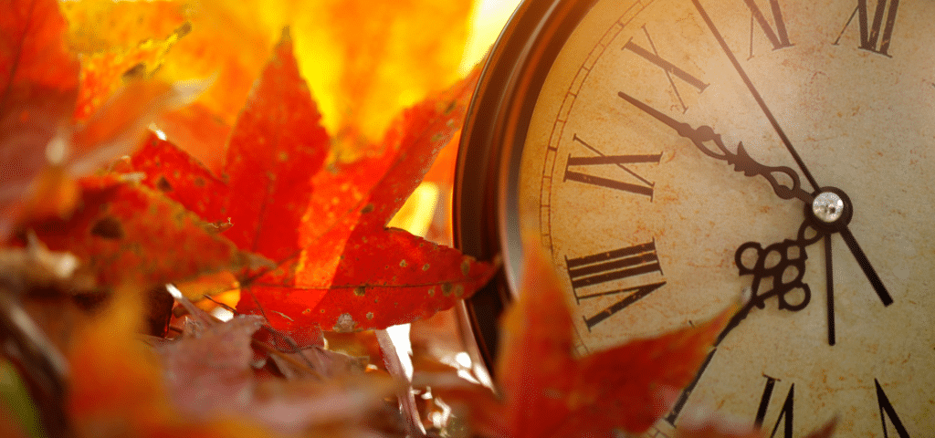 fall leaves with clock