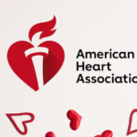 AHA logo on heart print background