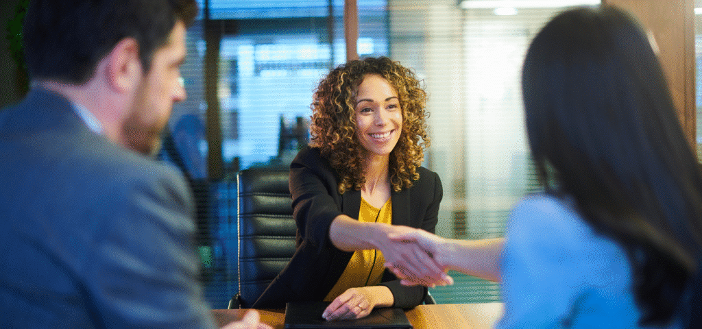 candidate shaking hand of interviewer